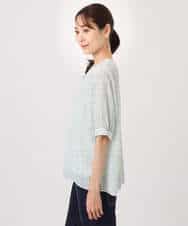 F1BGD42150 MK MICHEL KLEIN(小さいサイズ)(メゾン ドゥ サンク) 【小さいサイズ】フラワーモチーフプリントブラウス/接触冷感/UVカット/洗濯機で洗える アイボリー