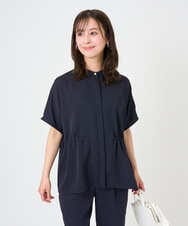 F1BGD44160 MK MICHEL KLEIN(小さいサイズ)(メゾン ドゥ サンク) 【小さいサイズ】[UVカット/接触冷感/防シワ/通気性/洗濯機で洗える]バンドカラーブラウス ネイビー