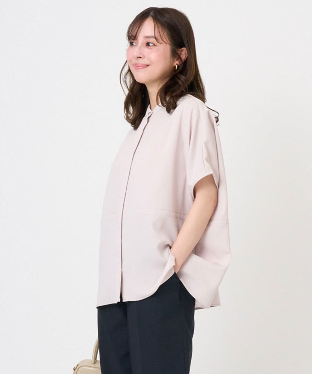 F1BGD44160 MK MICHEL KLEIN(小さいサイズ)(メゾン ドゥ サンク) 【小さいサイズ】[UVカット/接触冷感/防シワ/通気性/洗濯機で洗える]バンドカラーブラウス ベージュ