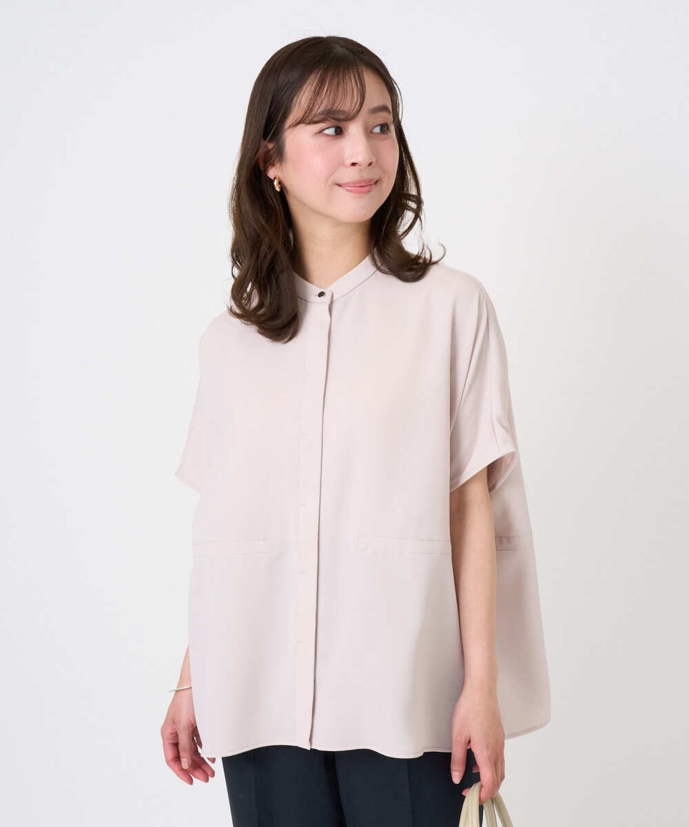 F1BGD44160 MK MICHEL KLEIN(小さいサイズ)(メゾン ドゥ サンク) 【小さいサイズ】[UVカット/接触冷感/防シワ/通気性/洗濯機で洗える]バンドカラーブラウス ベージュ