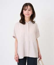 F1BGD44160 MK MICHEL KLEIN(小さいサイズ)(メゾン ドゥ サンク) 【小さいサイズ】[UVカット/接触冷感/防シワ/通気性/洗濯機で洗える]バンドカラーブラウス ベージュ