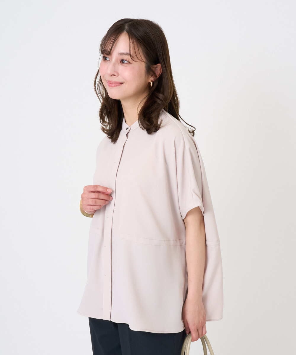 F1BGD44160 MK MICHEL KLEIN(小さいサイズ)(メゾン ドゥ サンク) 【小さいサイズ】[UVカット/接触冷感/防シワ/通気性/洗濯機で洗える]バンドカラーブラウス ベージュ