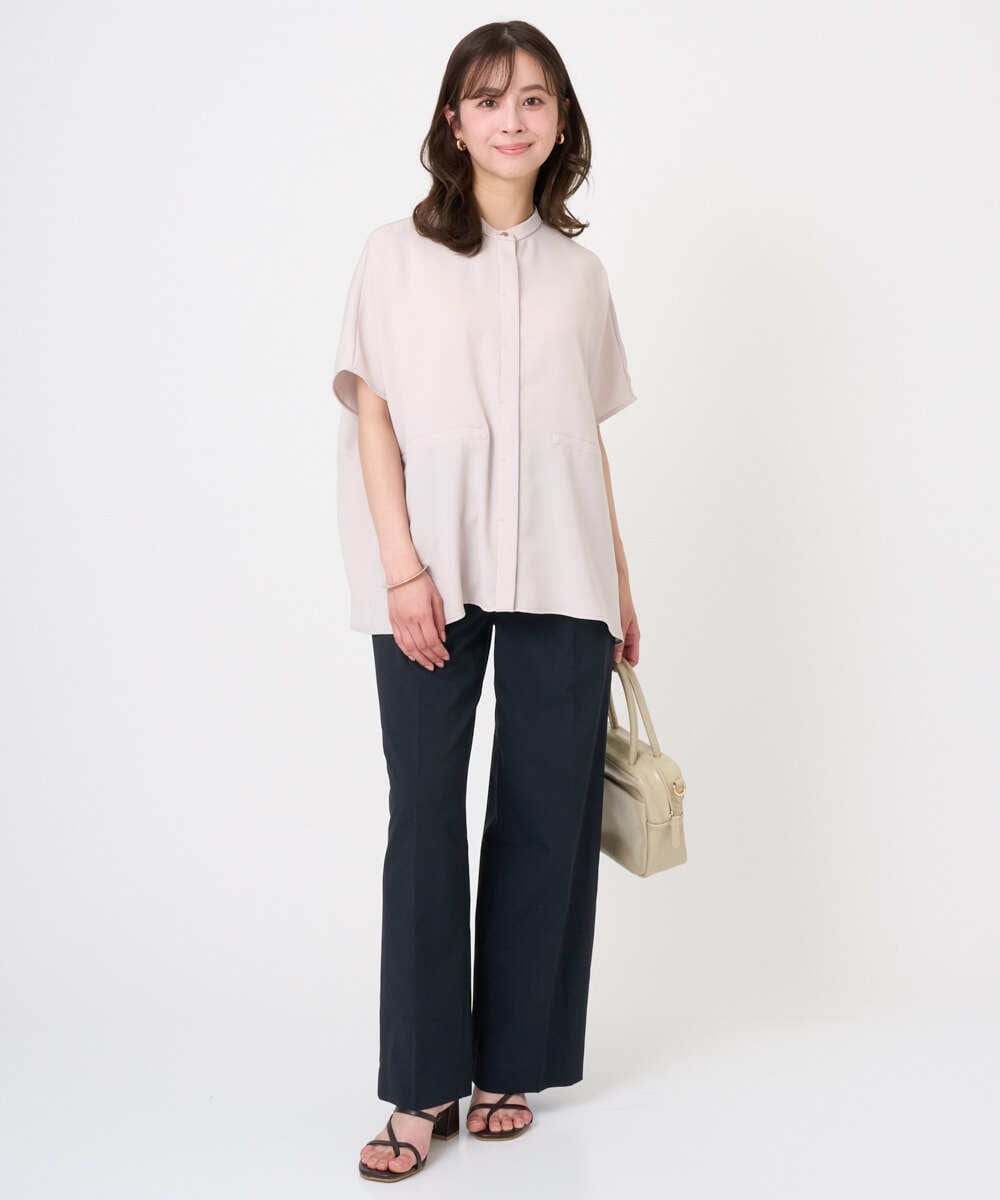 F1BGD44160 MK MICHEL KLEIN(小さいサイズ)(メゾン ドゥ サンク) 【小さいサイズ】[UVカット/接触冷感/防シワ/通気性/洗濯機で洗える]バンドカラーブラウス ベージュ