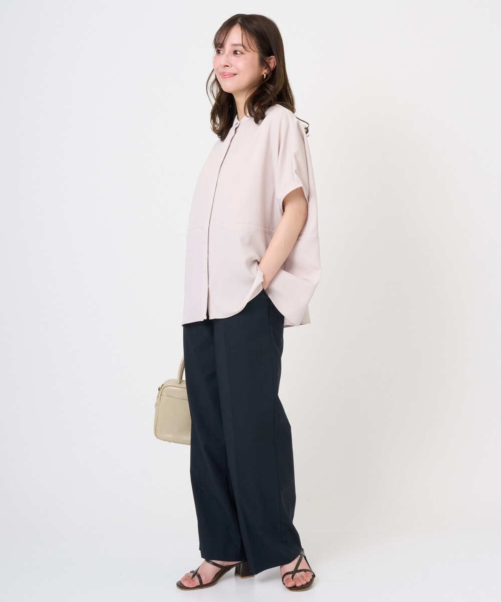 F1BGD44160 MK MICHEL KLEIN(小さいサイズ)(メゾン ドゥ サンク) 【小さいサイズ】[UVカット/接触冷感/防シワ/通気性/洗濯機で洗える]バンドカラーブラウス ベージュ