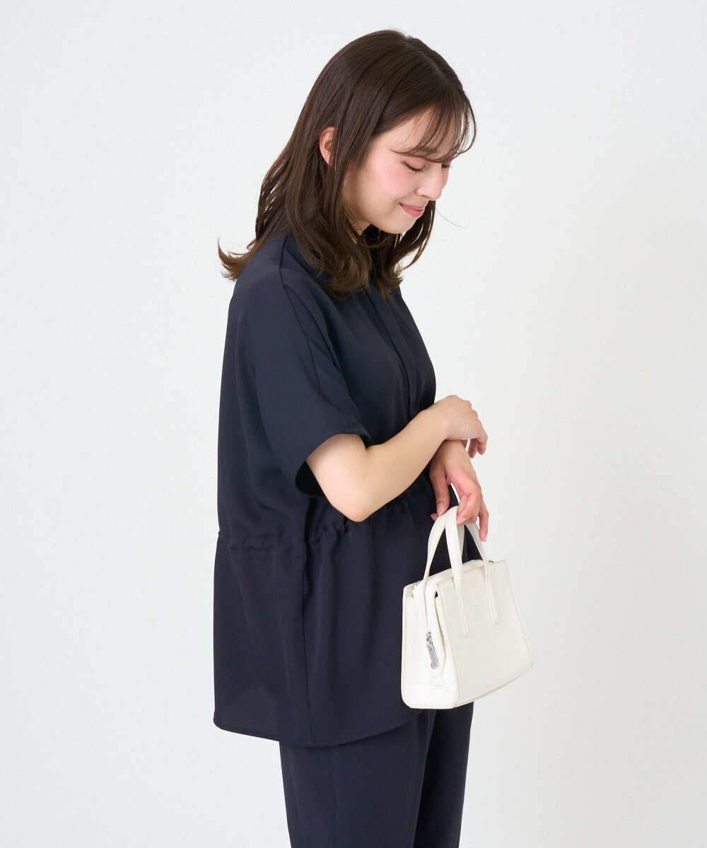 F1BGD44160 MK MICHEL KLEIN(小さいサイズ)(メゾン ドゥ サンク) 【小さいサイズ】[UVカット/接触冷感/防シワ/通気性/洗濯機で洗える]バンドカラーブラウス ベージュ