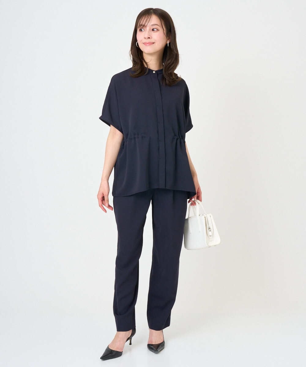 F1BGD44160 MK MICHEL KLEIN(小さいサイズ)(メゾン ドゥ サンク) 【小さいサイズ】[UVカット/接触冷感/防シワ/通気性/洗濯機で洗える]バンドカラーブラウス ベージュ