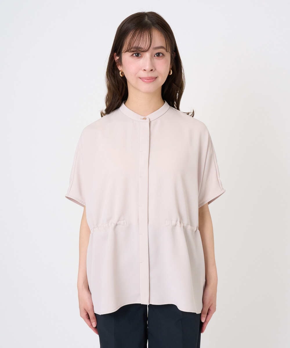 F1BGD44160 MK MICHEL KLEIN(小さいサイズ)(メゾン ドゥ サンク) 【小さいサイズ】[UVカット/接触冷感/防シワ/通気性/洗濯機で洗える]バンドカラーブラウス ベージュ