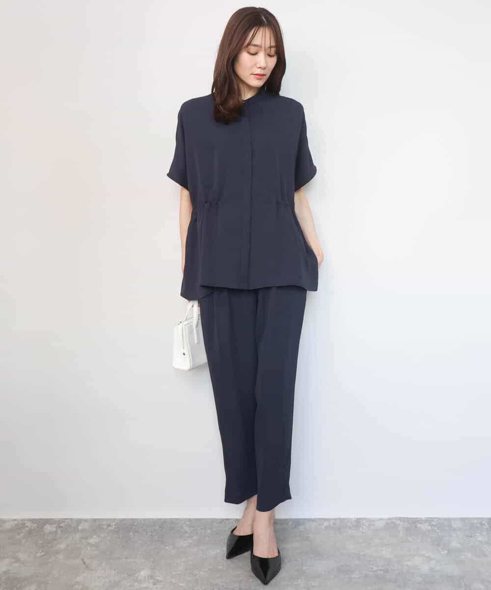 F1BGD44160 MK MICHEL KLEIN(小さいサイズ)(メゾン ドゥ サンク) 【小さいサイズ】[UVカット/接触冷感/防シワ/通気性/洗濯機で洗える]バンドカラーブラウス ベージュ