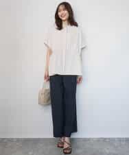 F1BGD44160 MK MICHEL KLEIN(小さいサイズ)(メゾン ドゥ サンク) 【小さいサイズ】[UVカット/接触冷感/防シワ/通気性/洗濯機で洗える]バンドカラーブラウス ベージュ