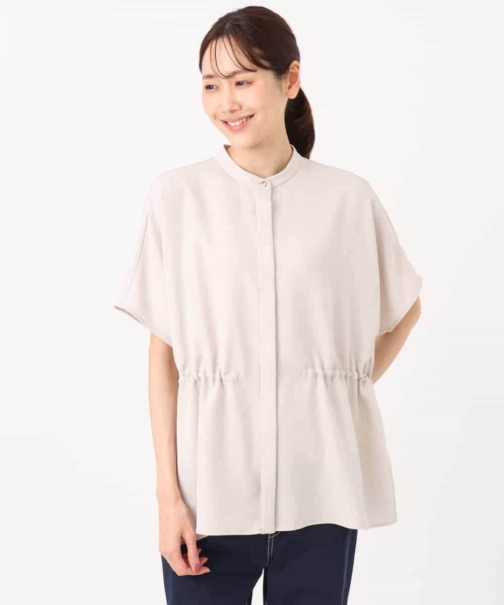 F1BGD44160 MK MICHEL KLEIN(小さいサイズ)(メゾン ドゥ サンク) 【小さいサイズ】[UVカット/接触冷感/防シワ/通気性/洗濯機で洗える]バンドカラーブラウス ベージュ