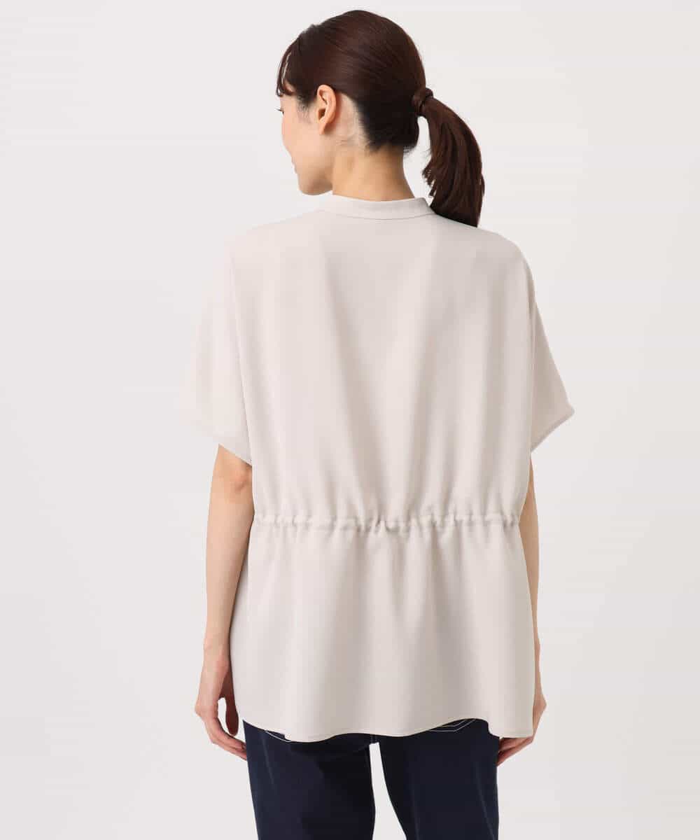 F1BGD44160 MK MICHEL KLEIN(小さいサイズ)(メゾン ドゥ サンク) 【小さいサイズ】[UVカット/接触冷感/防シワ/通気性/洗濯機で洗える]バンドカラーブラウス ベージュ