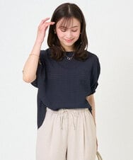 F1BGD45160 MK MICHEL KLEIN(小さいサイズ)(メゾン ドゥ サンク) 【小さいサイズ】[洗える]シアーチェック柄タックスリーブブラウス ネイビー
