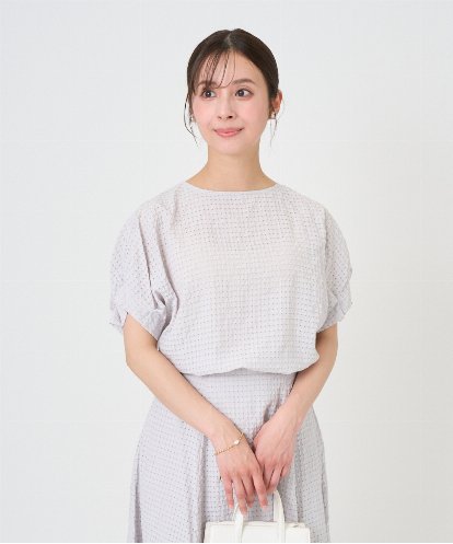 F1BGD45160 MK MICHEL KLEIN(小さいサイズ) 【小さいサイズ】[洗える]シアーチェック柄タックスリーブブラウス