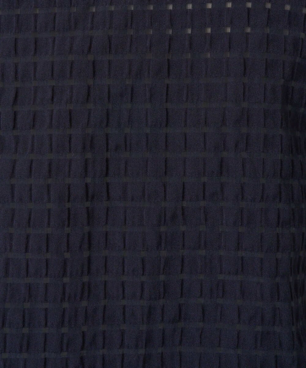 F1BGD45160 MK MICHEL KLEIN(小さいサイズ)(メゾン ドゥ サンク) 【小さいサイズ】[洗える]シアーチェック柄タックスリーブブラウス ライトグレー