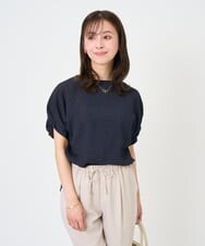 F1BGD45160 MK MICHEL KLEIN(小さいサイズ)(メゾン ドゥ サンク) 【小さいサイズ】[洗える]シアーチェック柄タックスリーブブラウス ライトグレー
