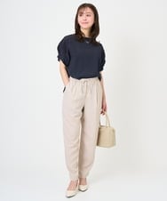 F1BGD45160 MK MICHEL KLEIN(小さいサイズ)(メゾン ドゥ サンク) 【小さいサイズ】[洗える]シアーチェック柄タックスリーブブラウス ライトグレー