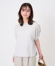 F1BGD45160 MK MICHEL KLEIN(小さいサイズ)(メゾン ドゥ サンク) 【小さいサイズ】[洗える]シアーチェック柄タックスリーブブラウス ライトグレー