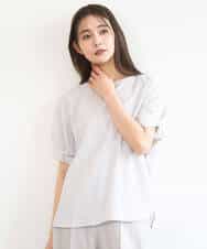 F1BGD45160 MK MICHEL KLEIN(小さいサイズ)(メゾン ドゥ サンク) 【小さいサイズ】[洗える]シアーチェック柄タックスリーブブラウス ライトグレー