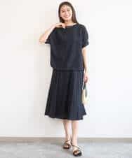 F1BGD45160 MK MICHEL KLEIN(小さいサイズ)(メゾン ドゥ サンク) 【小さいサイズ】[洗える]シアーチェック柄タックスリーブブラウス ライトグレー