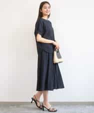 F1BGD45160 MK MICHEL KLEIN(小さいサイズ)(メゾン ドゥ サンク) 【小さいサイズ】[洗える]シアーチェック柄タックスリーブブラウス ライトグレー