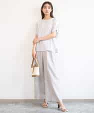 F1BGD45160 MK MICHEL KLEIN(小さいサイズ)(メゾン ドゥ サンク) 【小さいサイズ】[洗える]シアーチェック柄タックスリーブブラウス ライトグレー