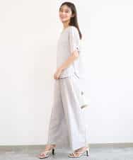 F1BGD45160 MK MICHEL KLEIN(小さいサイズ)(メゾン ドゥ サンク) 【小さいサイズ】[洗える]シアーチェック柄タックスリーブブラウス ライトグレー