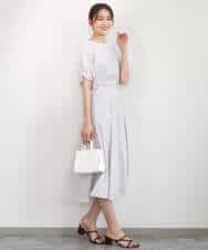 F1BGD45160 MK MICHEL KLEIN(小さいサイズ)(メゾン ドゥ サンク) 【小さいサイズ】[洗える]シアーチェック柄タックスリーブブラウス ライトグレー