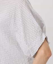 F1BGD45160 MK MICHEL KLEIN(小さいサイズ)(メゾン ドゥ サンク) 【小さいサイズ】[洗える]シアーチェック柄タックスリーブブラウス ライトグレー