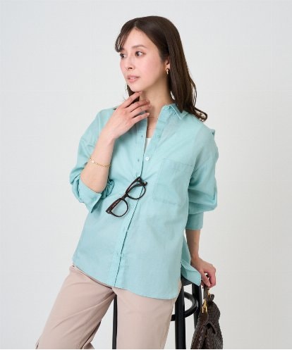 F1BGD47150 MK MICHEL KLEIN(小さいサイズ) 【小さいサイズ】リネン混カラーシャツブラウス/接触冷感/洗える