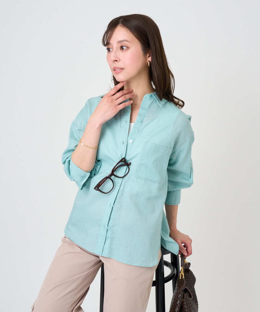 F1BGD47150 MK MICHEL KLEIN(小さいサイズ) 【小さいサイズ】リネン混カラーシャツブラウス/接触冷感/洗える