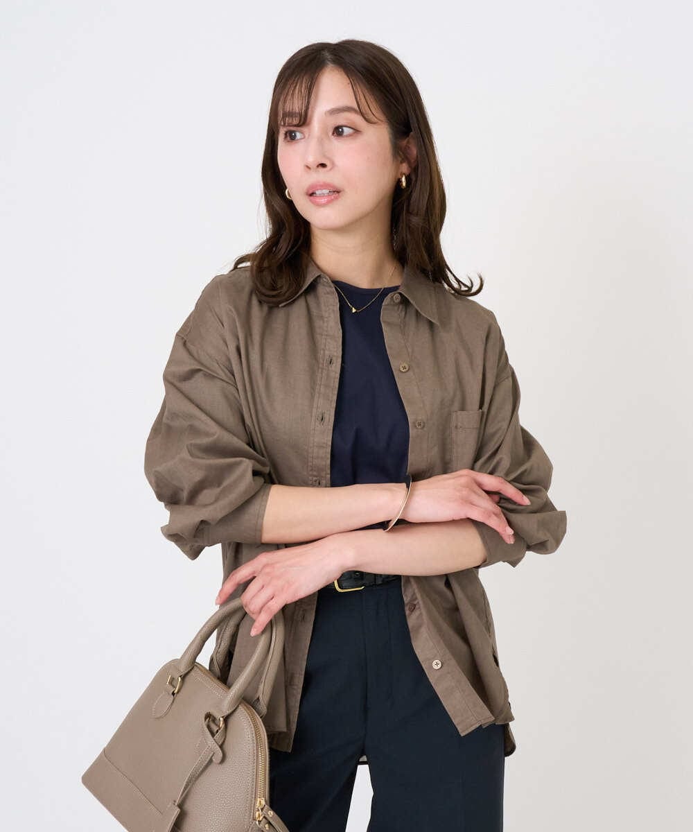 F1BGD47150 MK MICHEL KLEIN(小さいサイズ) 【小さいサイズ】リネン混カラーシャツブラウス/接触冷感/洗える