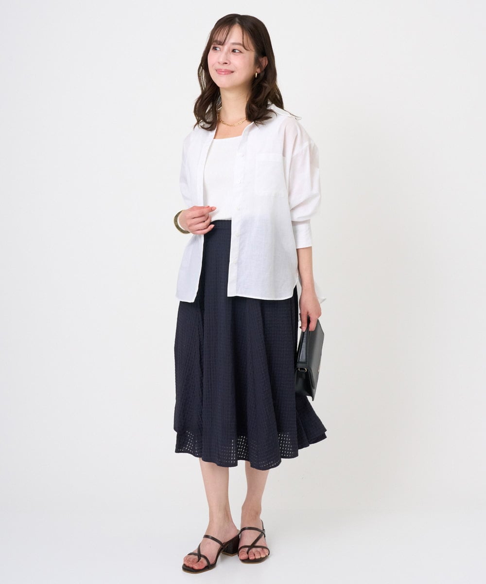 F1BGD47150 MK MICHEL KLEIN(小さいサイズ)(メゾン ドゥ サンク) 【小さいサイズ】リネン混カラーシャツブラウス/接触冷感/洗える ブラウン