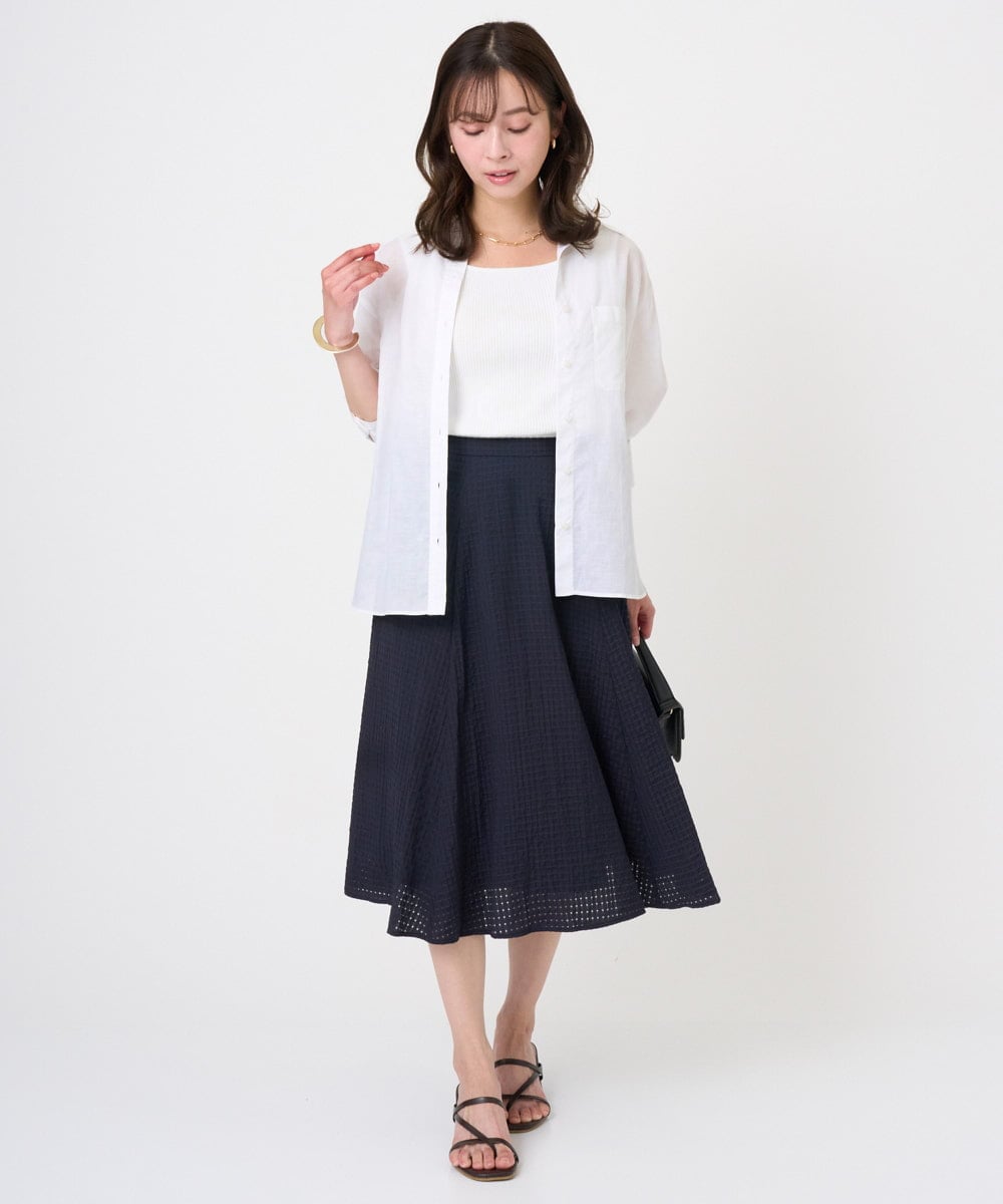 F1BGD47150 MK MICHEL KLEIN(小さいサイズ)(メゾン ドゥ サンク) 【小さいサイズ】リネン混カラーシャツブラウス/接触冷感/洗える ブラウン