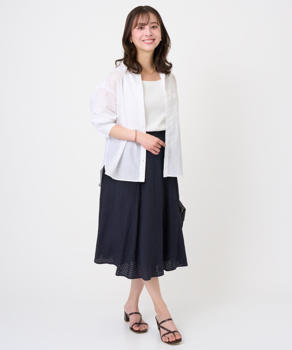 F1BGD47150 MK MICHEL KLEIN(小さいサイズ)(メゾン ドゥ サンク) 【小さいサイズ】リネン混カラーシャツブラウス/接触冷感/洗える ブラウン