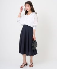 F1BGD47150 MK MICHEL KLEIN(小さいサイズ)(メゾン ドゥ サンク) 【小さいサイズ】リネン混カラーシャツブラウス/接触冷感/洗える ブラウン