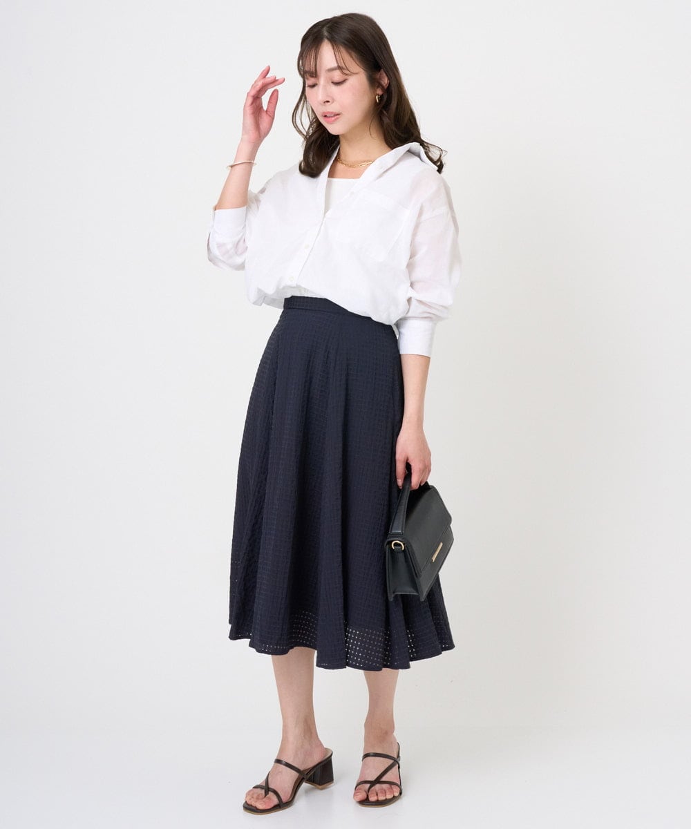F1BGD47150 MK MICHEL KLEIN(小さいサイズ)(メゾン ドゥ サンク) 【小さいサイズ】リネン混カラーシャツブラウス/接触冷感/洗える ブラウン