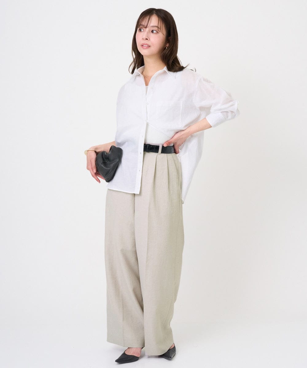F1BGD47150 MK MICHEL KLEIN(小さいサイズ)(メゾン ドゥ サンク) 【小さいサイズ】リネン混カラーシャツブラウス/接触冷感/洗える ブラウン