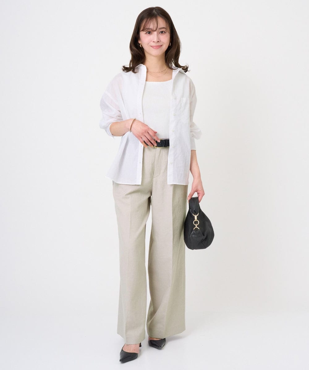F1BGD47150 MK MICHEL KLEIN(小さいサイズ)(メゾン ドゥ サンク) 【小さいサイズ】リネン混カラーシャツブラウス/接触冷感/洗える ブラウン