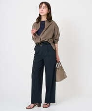F1BGD47150 MK MICHEL KLEIN(小さいサイズ)(メゾン ドゥ サンク) 【小さいサイズ】リネン混カラーシャツブラウス/接触冷感/洗える ブラウン