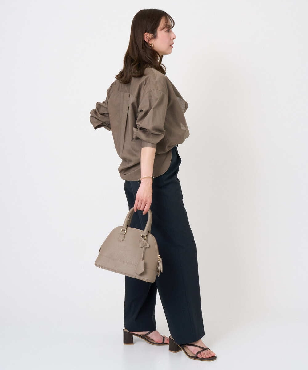 F1BGD47150 MK MICHEL KLEIN(小さいサイズ)(メゾン ドゥ サンク) 【小さいサイズ】リネン混カラーシャツブラウス/接触冷感/洗える ブラウン
