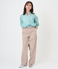 F1BGD47150 MK MICHEL KLEIN(小さいサイズ)(メゾン ドゥ サンク) 【小さいサイズ】リネン混カラーシャツブラウス/接触冷感/洗える ブラウン