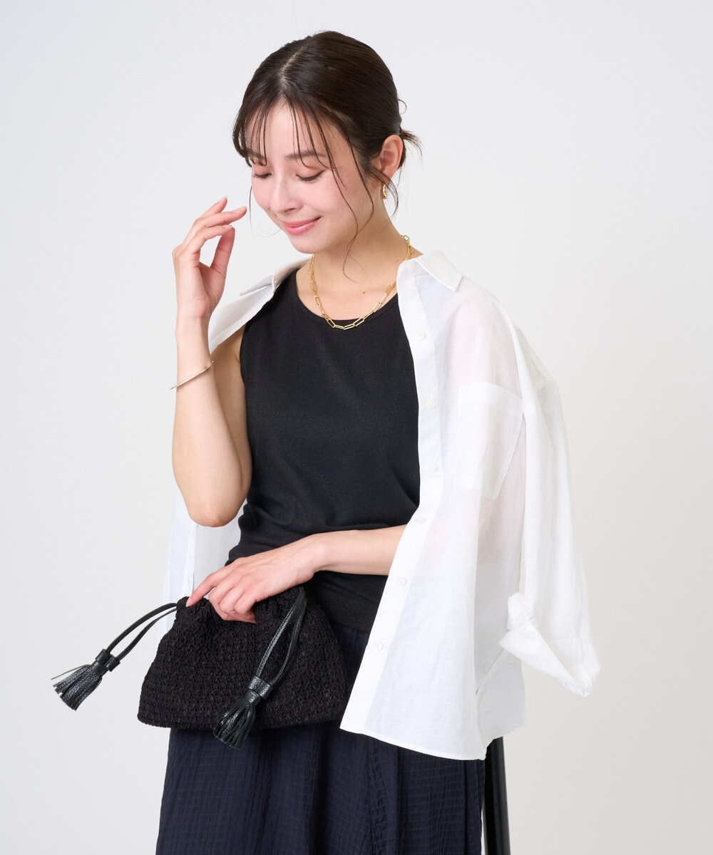 F1BGD47150 MK MICHEL KLEIN(小さいサイズ) 【小さいサイズ】リネン混カラーシャツブラウス/接触冷感/洗える