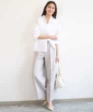 F1BGD47150 MK MICHEL KLEIN(小さいサイズ)(メゾン ドゥ サンク) 【小さいサイズ】リネン混カラーシャツブラウス/接触冷感/洗える ブラウン