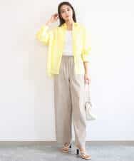 F1BGD47150 MK MICHEL KLEIN(小さいサイズ)(メゾン ドゥ サンク) 【小さいサイズ】リネン混カラーシャツブラウス/接触冷感/洗える ブラウン