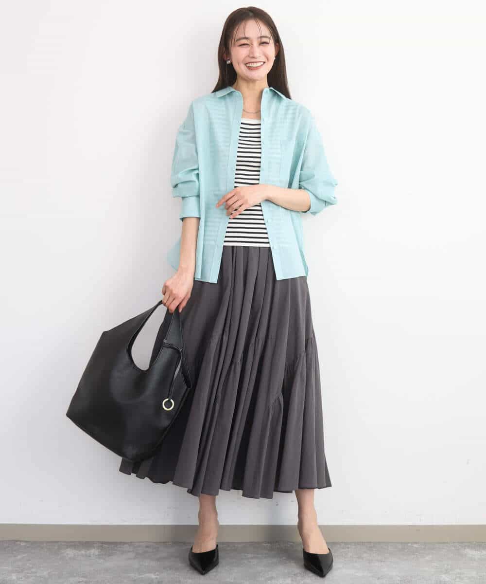 F1BGD47150 MK MICHEL KLEIN(小さいサイズ)(メゾン ドゥ サンク) 【小さいサイズ】リネン混カラーシャツブラウス/接触冷感/洗える ブラウン