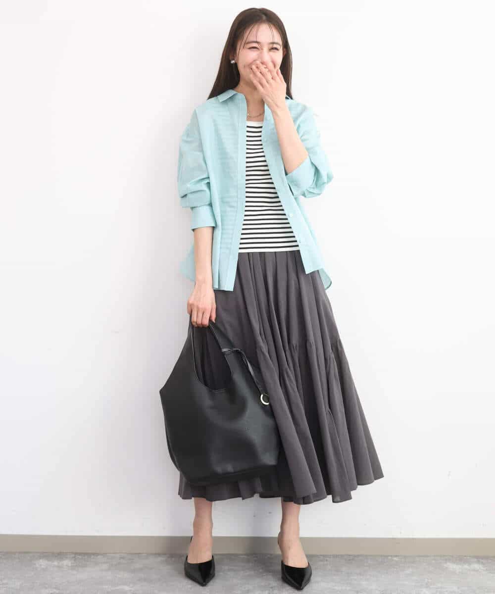 F1BGD47150 MK MICHEL KLEIN(小さいサイズ)(メゾン ドゥ サンク) 【小さいサイズ】リネン混カラーシャツブラウス/接触冷感/洗える ブラウン