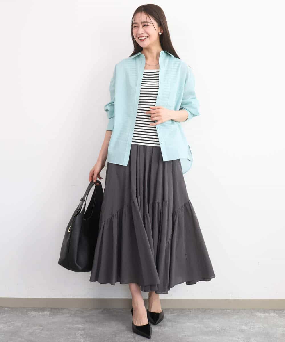 F1BGD47150 MK MICHEL KLEIN(小さいサイズ)(メゾン ドゥ サンク) 【小さいサイズ】リネン混カラーシャツブラウス/接触冷感/洗える ブラウン