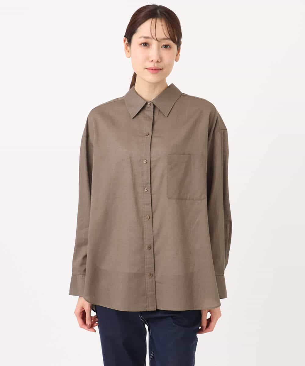 F1BGD47150 MK MICHEL KLEIN(小さいサイズ)(メゾン ドゥ サンク) 【小さいサイズ】リネン混カラーシャツブラウス/接触冷感/洗える ブラウン