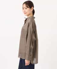 F1BGD47150 MK MICHEL KLEIN(小さいサイズ)(メゾン ドゥ サンク) 【小さいサイズ】リネン混カラーシャツブラウス/接触冷感/洗える ブラウン