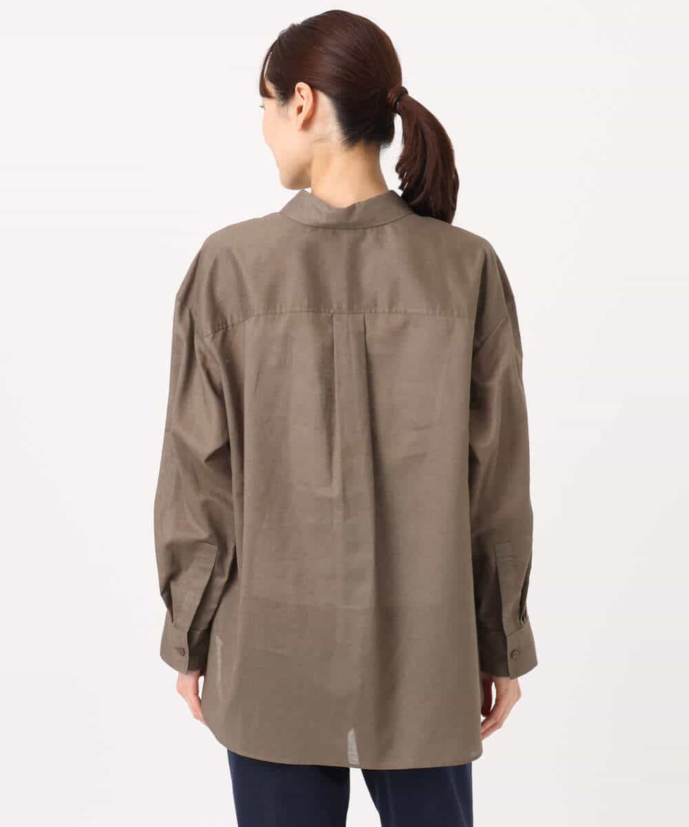 F1BGD47150 MK MICHEL KLEIN(小さいサイズ)(メゾン ドゥ サンク) 【小さいサイズ】リネン混カラーシャツブラウス/接触冷感/洗える ブラウン